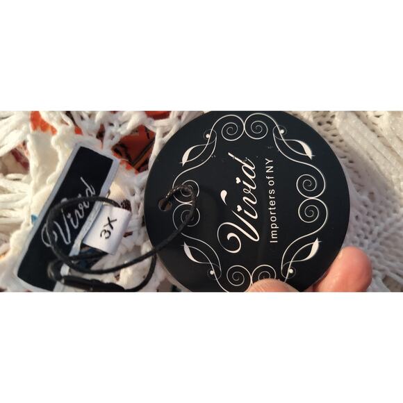 4113) Vivid Mix Print Crocheted Boho V Neck Tunic Hollow out Cover Up Size 3X - Picture 7 of 9